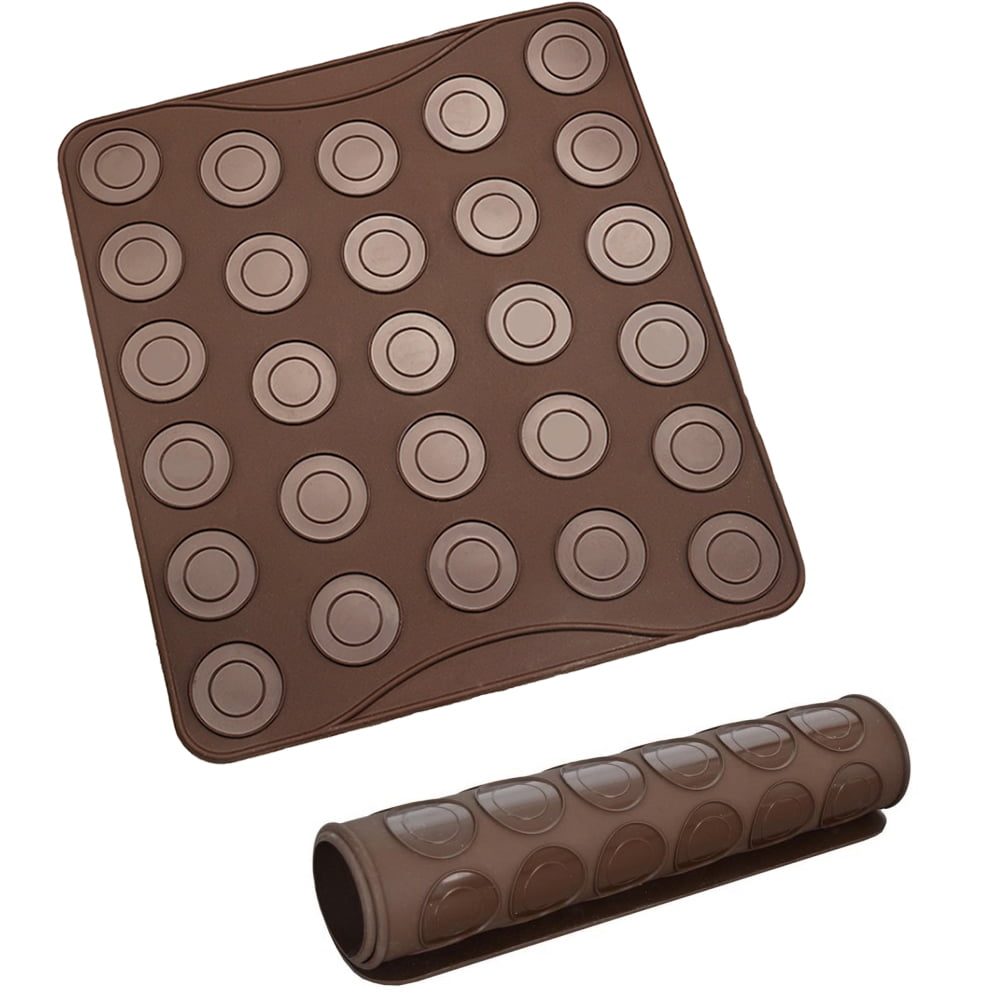 Set 2 tavi copt, Quasar & Co.®, 27 de forme rotunde, pentru prajituri/fursecuri/macarons, rezistente la temperaturi de pana la 250 grade C, silicon, maro 2