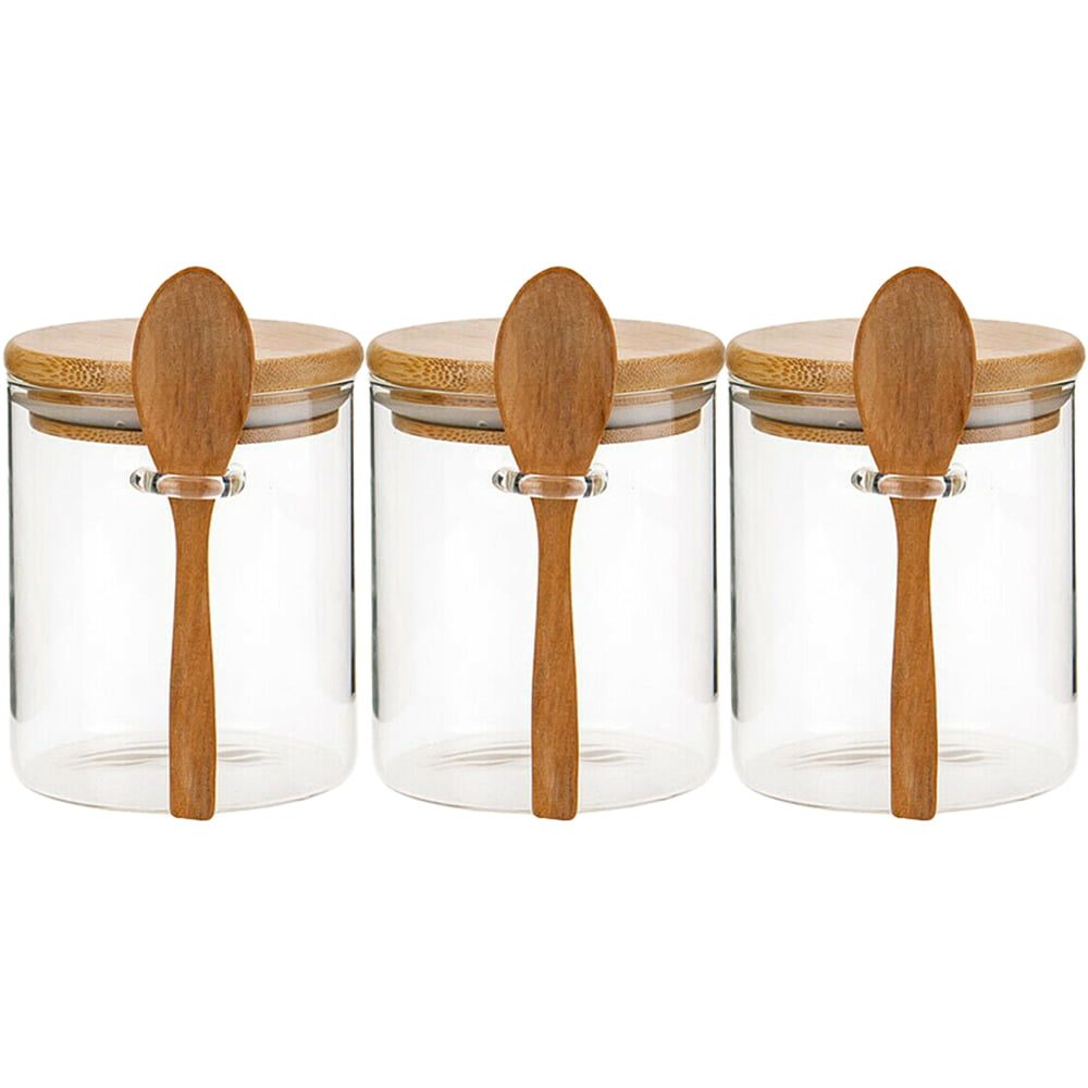 Set 3 recipiente depozitare alimente cu capac si lingurita bambus, Quasar & Co.®, etans, rotund, sticla, 450 ml, transparent 5 Set 3 recipiente depozitare alimente cu capac si lingurita bambus, Quasar & Co.®, etans, rotund, sticla, 450 ml, transparent 5