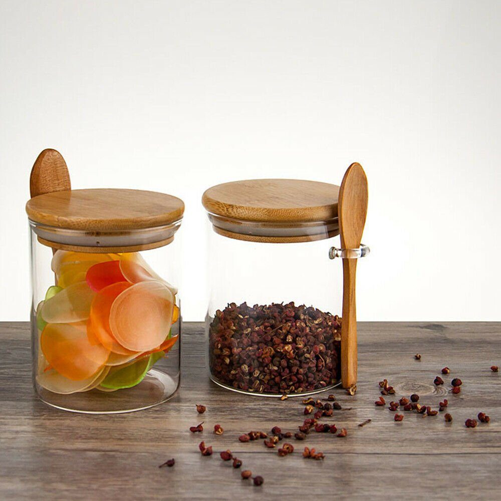 Set 3 recipiente depozitare alimente cu capac si lingurita bambus, Quasar & Co.®, etans, rotund, sticla, 450 ml, transparent 11 Set 3 recipiente depozitare alimente cu capac si lingurita bambus, Quasar & Co.®, etans, rotund, sticla, 450 ml, transparent 11