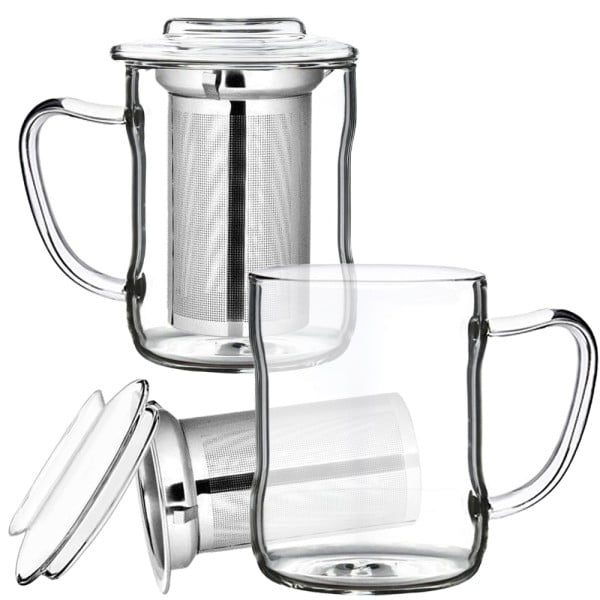 Set 2 cani ceai cu infuzor metalic, Quasar & Co.®, cu capac, termorezistente, sticla/metal, 320 ml, transparent - imagine 4