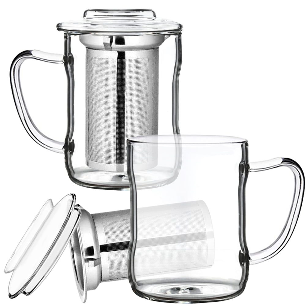 Set 2 cani ceai cu infuzor metalic, Quasar & Co.®, cu capac, termorezistente, sticla/metal, 320 ml, transparent 4