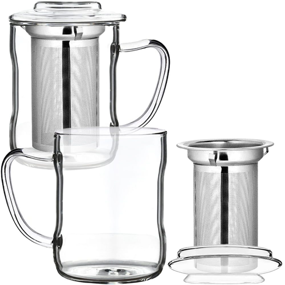 Set 2 cani ceai cu infuzor metalic, Quasar & Co.®, cu capac, termorezistente, sticla/metal, 320 ml, transparent 5