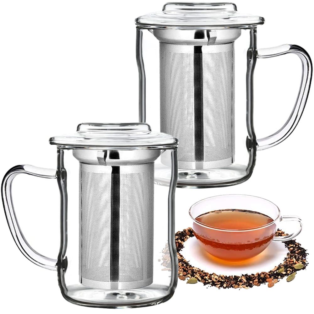 Set 2 cani ceai cu infuzor metalic, Quasar & Co.®, cu capac, termorezistente, sticla/metal, 320 ml, transparent 3