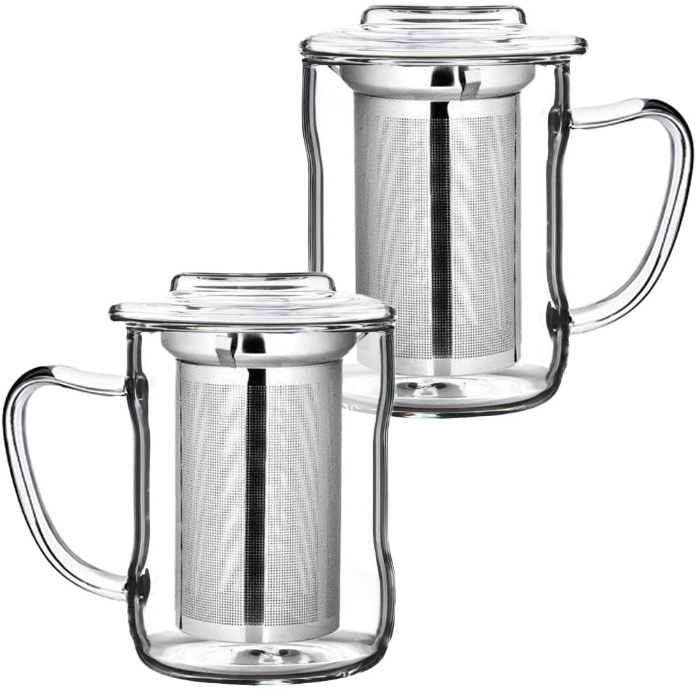 Set 2 cani ceai cu infuzor metalic, Quasar & Co.®, cu capac, termorezistente, sticla/metal, 320 ml, transparent 2