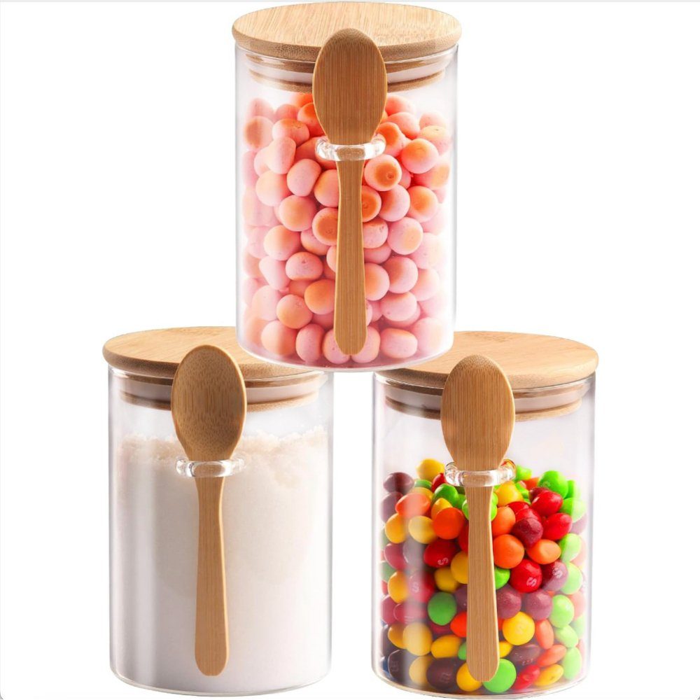 Set 3 recipiente depozitare alimente cu capac si lingurita bambus, Quasar & Co.®, etans, rotund, sticla, 450 ml, transparent 4 Set 3 recipiente depozitare alimente cu capac si lingurita bambus, Quasar & Co.®, etans, rotund, sticla, 450 ml, transparent 4