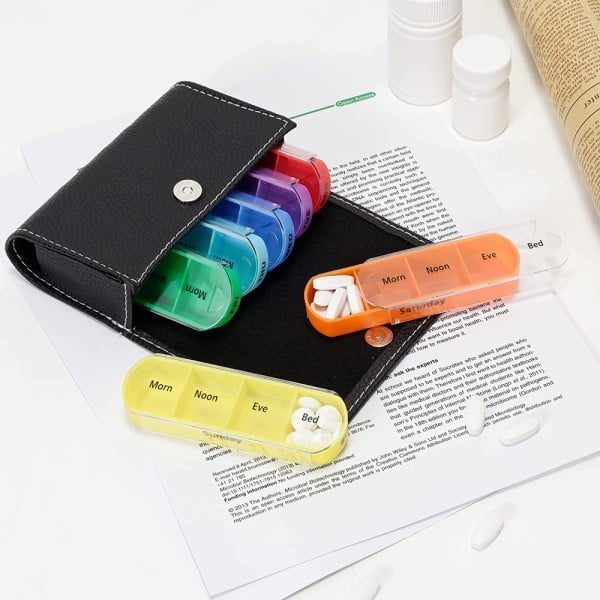 Cutie organizator medicamente, Quasar & Co.®, 7 zile, 28 compartimente, geanta suport, 13.5 x 11 x 3.5 cm, multicolor - imagine 7