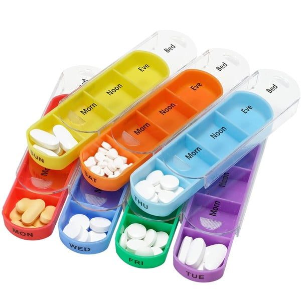 Cutie organizator medicamente, Quasar & Co.®, 7 zile, 28 compartimente, geanta suport, 13.5 x 11 x 3.5 cm, multicolor - imagine 5