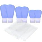 Set 6 sticlute de calatorie/voiaj cu ventuza si geanta, Quasar & Co.®, portabile, dozator pentru produse de ingrijire personala, silicon, 30, 60 si 90 ml, albastru 9