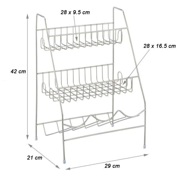 Organizator multifunctional pentru bucatarie, Relaxdays, cu suport condimente/sticle, 3 etajere, picioruse antiderapante/antizgariere, otel inoxidabil, 42 x 29 x 21 cm, argintiu - imagine 6
