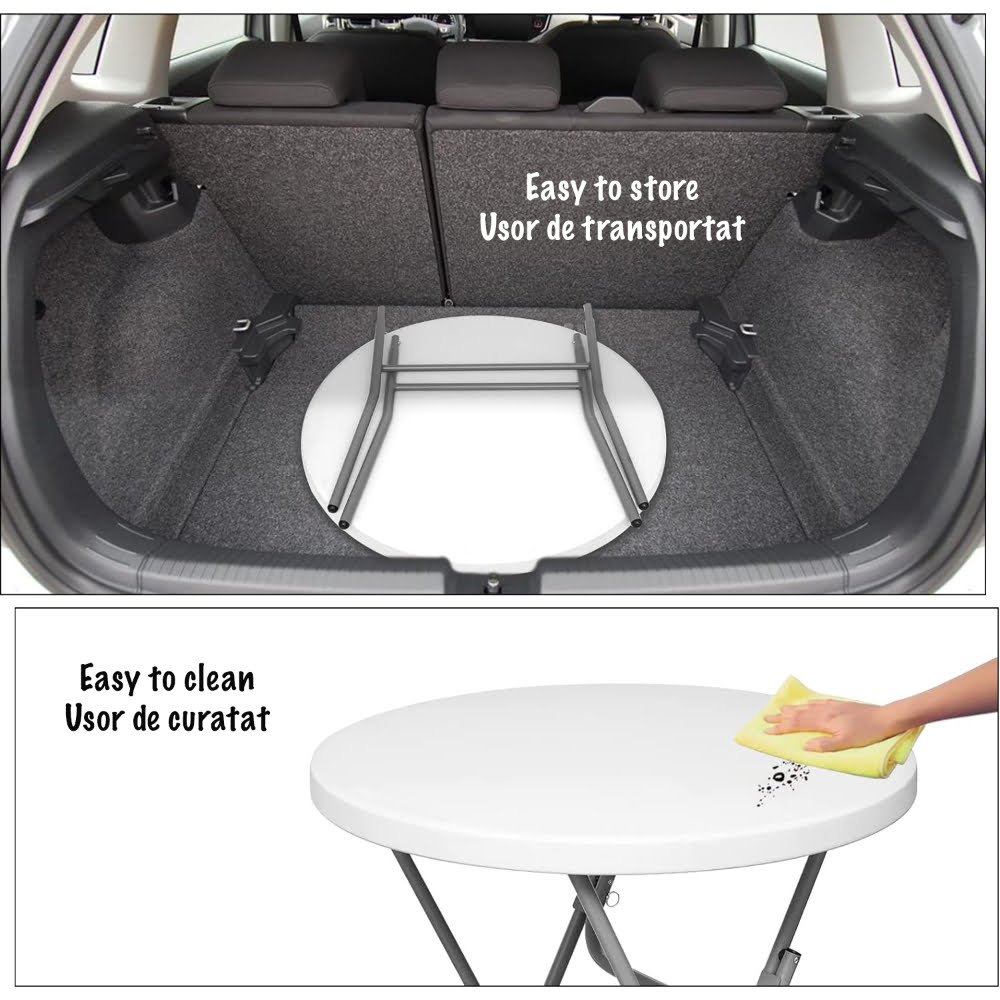 Masa evenimente Quasar & Co.®, banchet/catering, picioare metal pliabile, inalta, rotunda, d 80 cm, h 110 cm, ABS/metal, alb 4