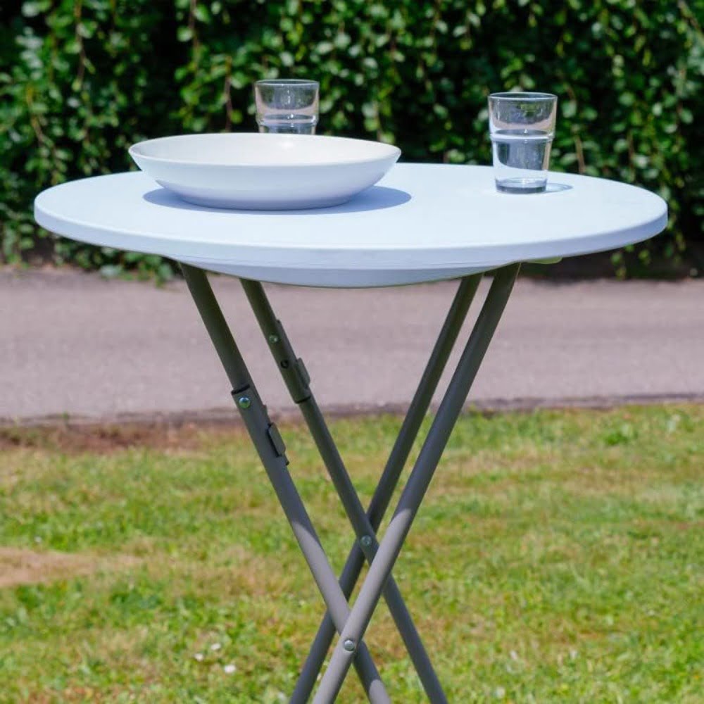 Masa evenimente Quasar & Co.®, banchet/catering, picioare metal pliabile, inalta, rotunda, d 80 cm, h 110 cm, ABS/metal, alb 15