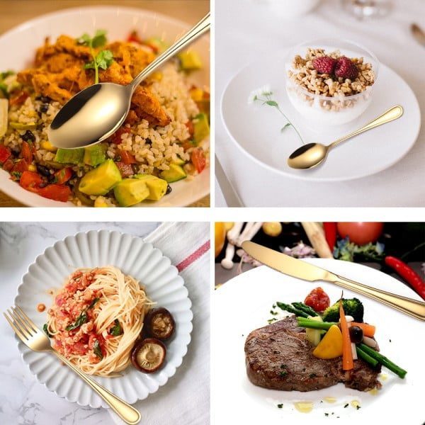 Set 24 tacamuri din inox, Quasar & Co.®, 6 x cutite, 6 x linguri, 6 x furculite, 6 x lingurite, 40 x 25.5 x 5.5 cm, auriu - imagine 3
