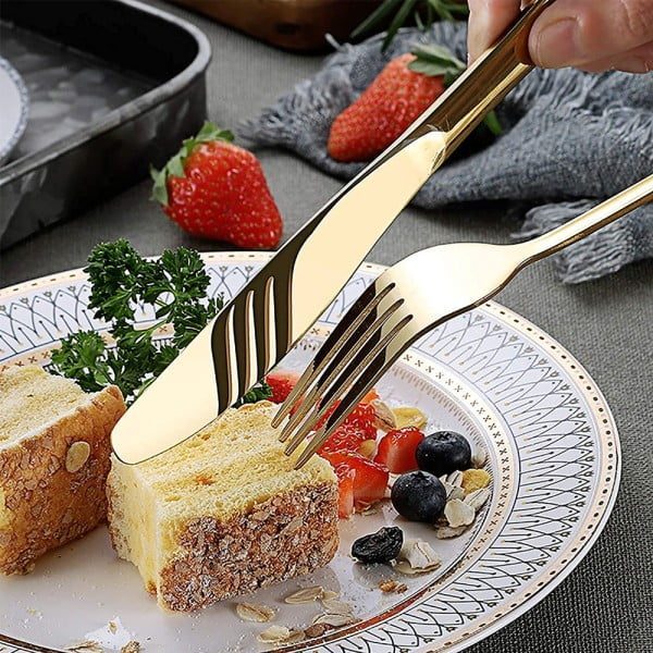 Set 24 tacamuri din inox, Quasar & Co.®, 6 x cutite, 6 x linguri, 6 x furculite, 6 x lingurite, 40 x 25.5 x 5.5 cm, auriu - imagine 9