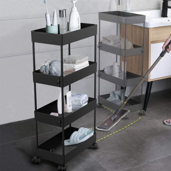 Raft universal depozitare, Quasar & Co.®, cu roti, 4 polite, dreptunghiular, 40 x 18 x 90 cm, ABS/metal, negru - imagine 8