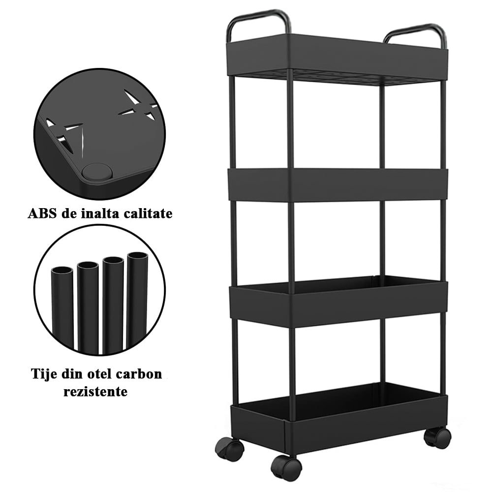 Raft universal depozitare, Quasar & Co.®, cu roti, 5 polite, dreptunghiular, 40 x 18 x 116 cm, ABS/metal, negru 3 Raft universal depozitare, Quasar & Co.®, cu roti, 5 polite, dreptunghiular, 40 x 18 x 116 cm, ABS/metal, negru 3