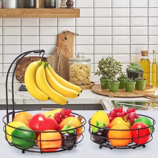 Cos metalic, detasabil, Quasar & Co.®, organizator fructe, legume, 2 niveluri,  d 27,5/22 cm, h 38 cm, negru - imagine 4