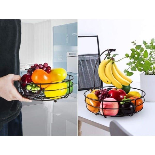 Cos metalic, detasabil, Quasar & Co.®, organizator fructe, legume, 2 niveluri,  d 27,5/22 cm, h 38 cm, negru - imagine 5
