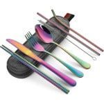 Set tacamuri inox, Quasar & Co.®, pentru birou, calatorii, camping, 7 piese in husa depozitare, 24 x 7 cm, fade 8 Set tacamuri inox, Quasar & Co.®, pentru birou, calatorii, camping, 7 piese in husa depozitare, 24 x 7 cm, fade 8