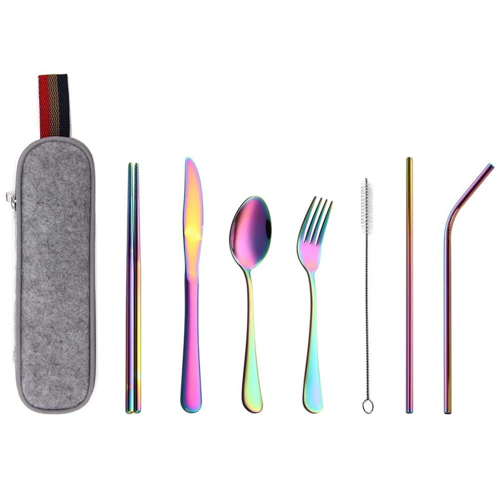 Set tacamuri inox, Quasar & Co.®, pentru birou, calatorii, camping, 7 piese in husa depozitare, 24 x 7 cm, fade 2 Set tacamuri inox, Quasar & Co.®, pentru birou, calatorii, camping, 7 piese in husa depozitare, 24 x 7 cm, fade 2