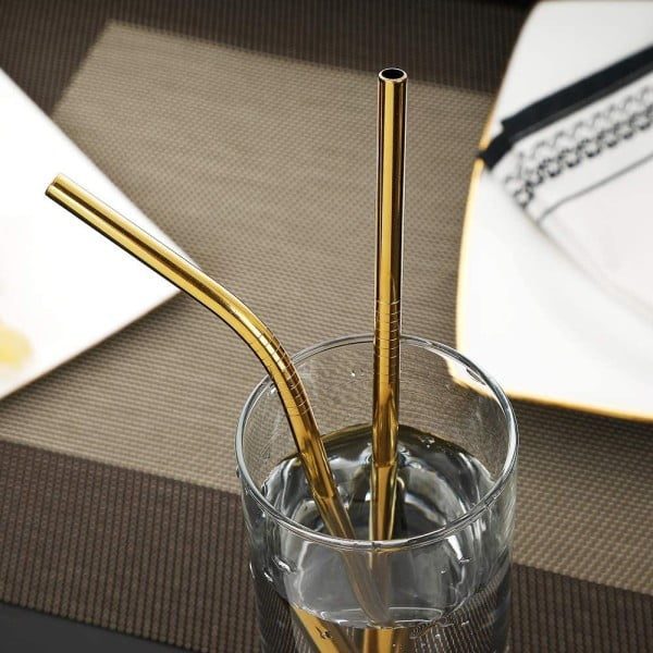 Set tacamuri inox, Quasar & Co.®, pentru birou, calatorii, camping, 7 piese in husa depozitare, 24 x 7 cm, gold - imagine 4