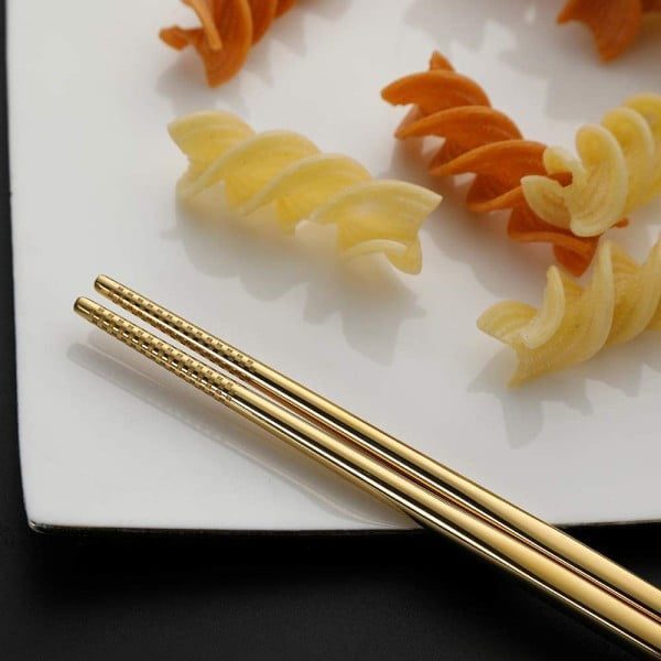 Set tacamuri inox, Quasar & Co.®, pentru birou, calatorii, camping, 7 piese in husa depozitare, 24 x 7 cm, gold - imagine 5