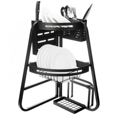 Scurgator de vase Quasar & Co.®, etajat, de colt, cu suport cutite si tacamuri, metal, 32 x 32 x 52,5 cm, negru 9 Scurgator de vase Quasar & Co.®, etajat, de colt, cu suport cutite si tacamuri, metal, 32 x 32 x 52,5 cm, negru 9