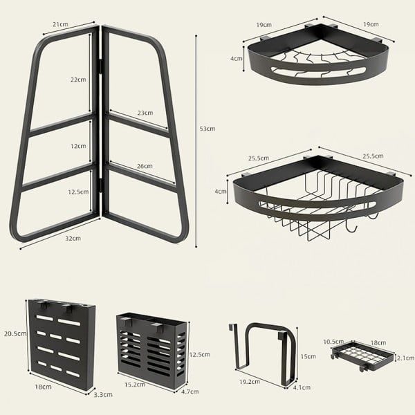 Scurgator de vase Quasar & Co.®, etajat, de colt, cu suport cutite si tacamuri, metal, 32 x 32 x 52,5 cm, negru - imagine 3