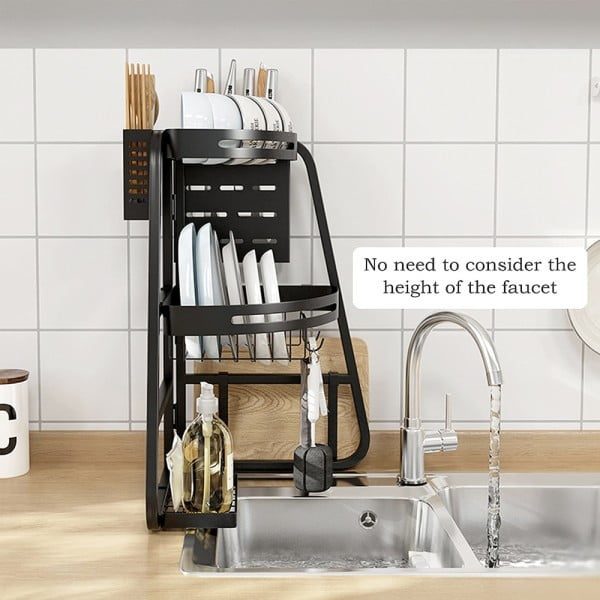 Scurgator de vase Quasar & Co.®, etajat, de colt, cu suport cutite si tacamuri, metal, 32 x 32 x 52,5 cm, negru - imagine 6