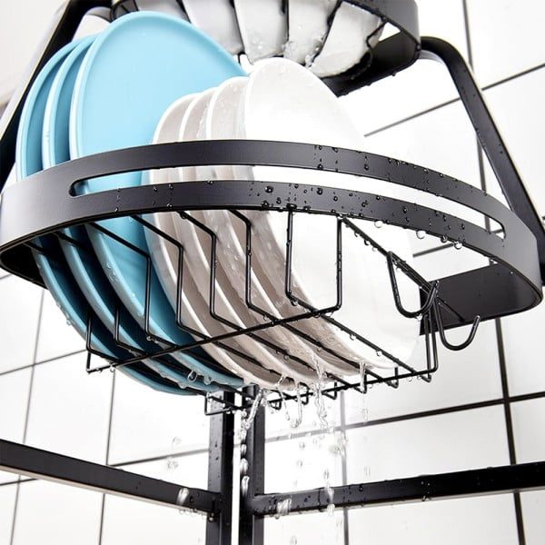 Scurgator de vase Quasar & Co.®, etajat, de colt, cu suport cutite si tacamuri, metal, 32 x 32 x 52,5 cm, negru - imagine 7