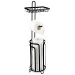 Suport hartie igienica, Quasar & Co.®, cu raft depozitare si raft servetele umede, 17 x 15 x 64 cm, metal negru 6