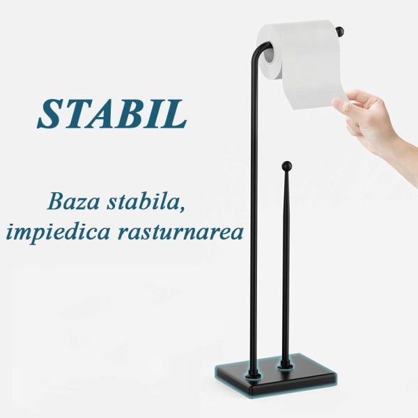 Suport hartie igienica, Quasar & Co.®, cu raft depozitare, 15 x 18.5 x 64 cm, metal negru - imagine 3