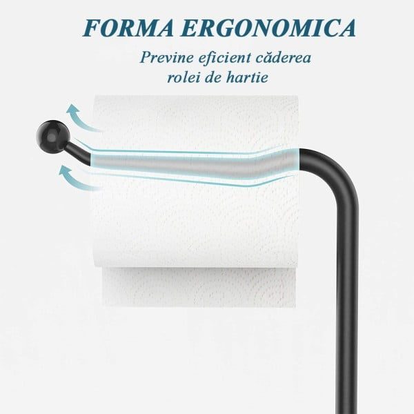 Suport hartie igienica, Quasar & Co.®, cu raft depozitare, 15 x 18.5 x 64 cm, metal negru - imagine 4