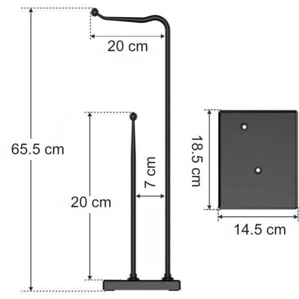 Suport hartie igienica, Quasar & Co.®, cu raft depozitare, 15 x 18.5 x 64 cm, metal negru - imagine 9