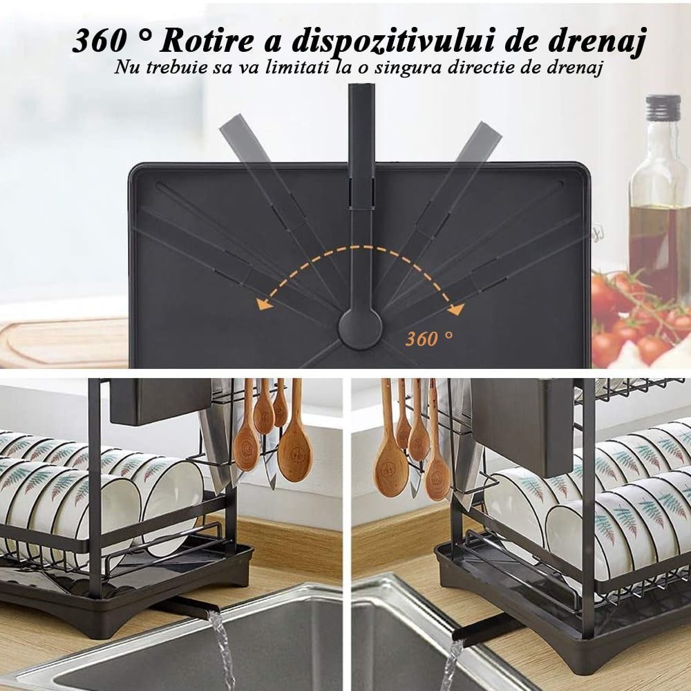 Scurgator de vase Quasar & Co.®, etajat, cu suport cutite si tacamuri, suport pahare, tava scurgere, 42,5 x 31 x 41 cm, metal, negru 5 Scurgator de vase Quasar & Co.®, etajat, cu suport cutite si tacamuri, suport pahare, tava scurgere, 42,5 x 31 x 41 cm, metal, negru 5