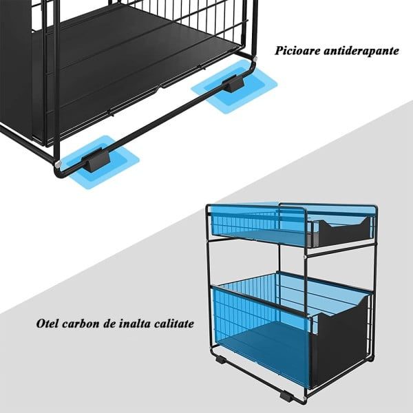 Raft depozitare sub chiuveta, Quasar & Co.®, 2 sertare, 44 x 37 x 26,5 cm, metal, negru - imagine 4