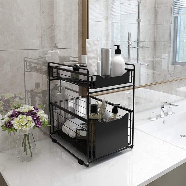 Raft depozitare sub chiuveta, Quasar & Co.®, 2 sertare, 44 x 37 x 26,5 cm, metal, negru - imagine 5