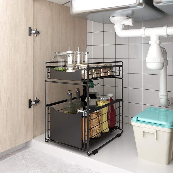 Raft depozitare sub chiuveta, Quasar & Co.®, 2 sertare, 44 x 37 x 26,5 cm, metal, negru - imagine 6