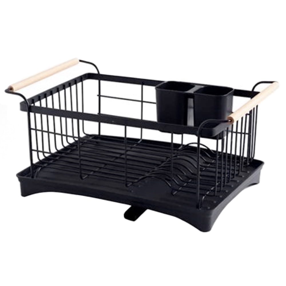 Scurgator de vase, Quasar & Co.®, cu suport tacamuri, manere lemn, tava scurgere, metal, 42 x 30 cm, negru 2