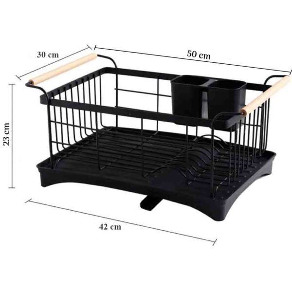 Scurgator de vase, Quasar & Co.®, cu suport tacamuri, manere lemn, tava scurgere, metal, 42 x 30 cm, negru - imagine 10