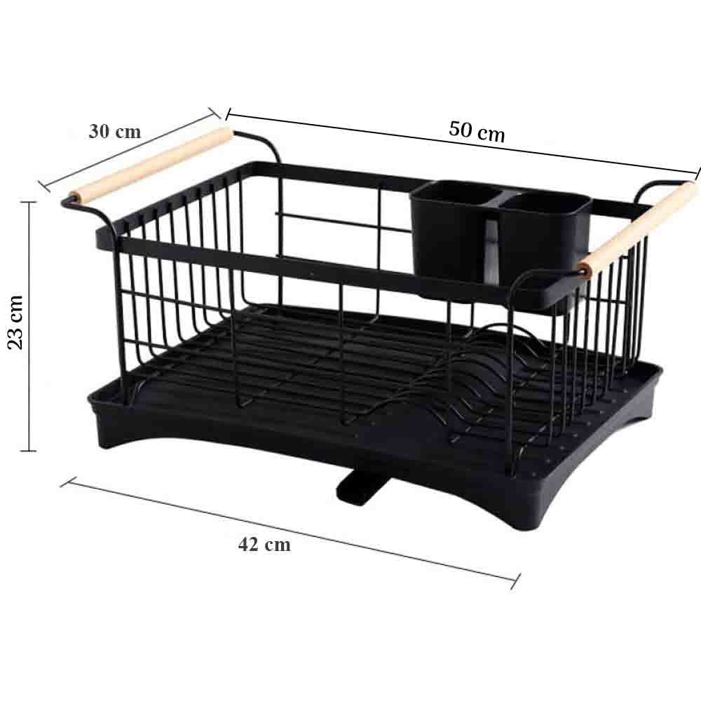 Scurgator de vase, Quasar & Co.®, cu suport tacamuri, manere lemn, tava scurgere, metal, 42 x 30 cm, negru 10