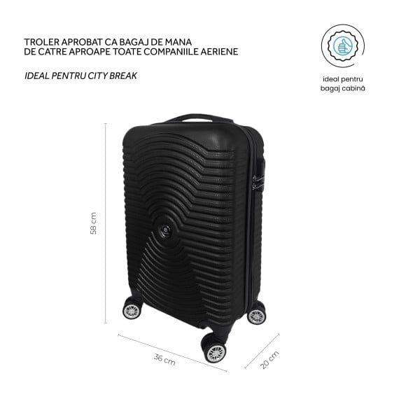 Troler cabina avion, Quasar & Co.®, Model Air Circle, 4 roti, ABS, inchidere cifru, 58 x 36 x 20 cm, negru - imagine 3