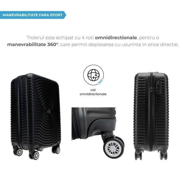 Troler cabina avion, Quasar & Co.®, Model Air Circle, 4 roti, ABS, inchidere cifru, 58 x 36 x 20 cm, negru - imagine 4