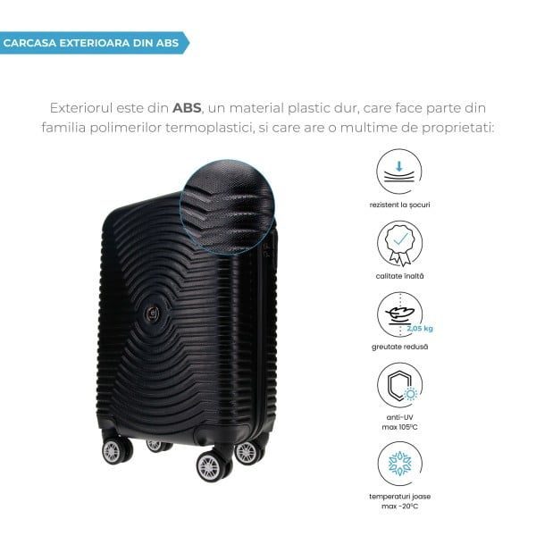 Troler cabina avion, Quasar & Co.®, Model Air Circle, 4 roti, ABS, inchidere cifru, 58 x 36 x 20 cm, negru - imagine 5