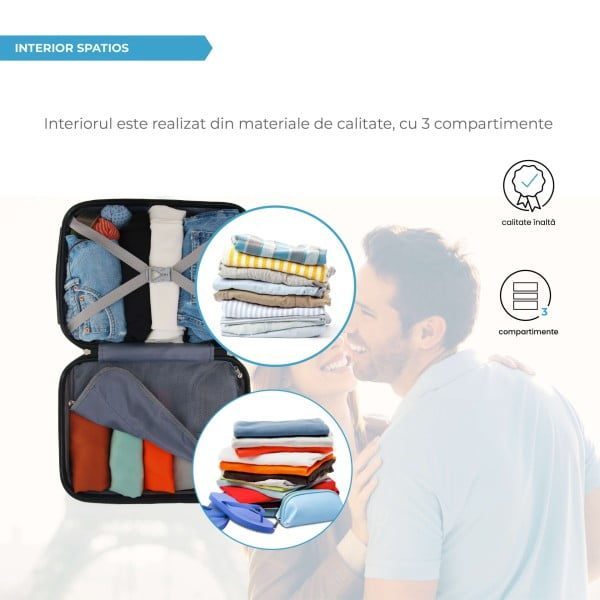 Troler cabina avion, Quasar & Co.®, Model Air Circle, 4 roti, ABS, inchidere cifru, 58 x 36 x 20 cm, negru - imagine 6