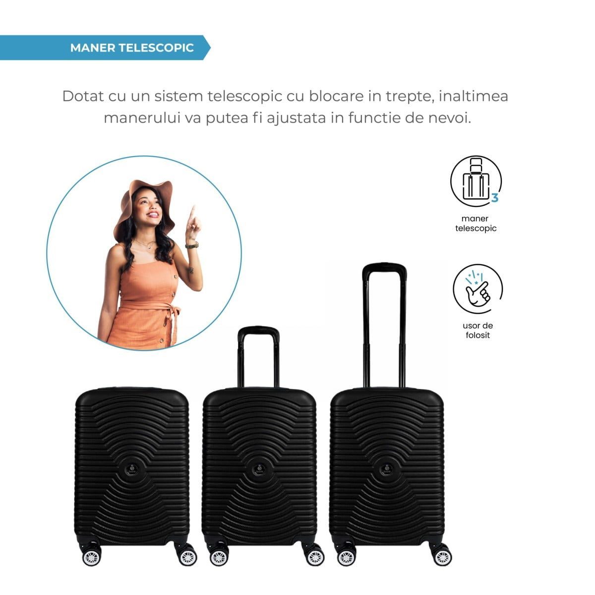 Troler cabina avion, Quasar & Co.®, Model Air Circle, 4 roti, ABS, inchidere cifru, 58 x 36 x 20 cm, negru 9 Troler cabina avion, Quasar & Co.®, Model Air Circle, 4 roti, ABS, inchidere cifru, 58 x 36 x 20 cm, negru 9