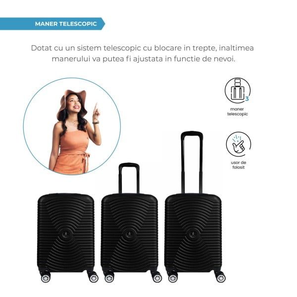 Troler cabina avion, Quasar & Co.®, Model Air Circle, 4 roti, ABS, inchidere cifru, 58 x 36 x 20 cm, negru - imagine 9