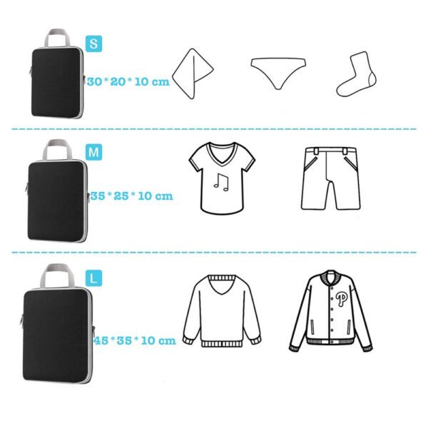 Set 6 huse organizare bagaj, Quasar & Co.®, impermeabile, sistem compresie/extensie cu fermoar, negru - imagine 10