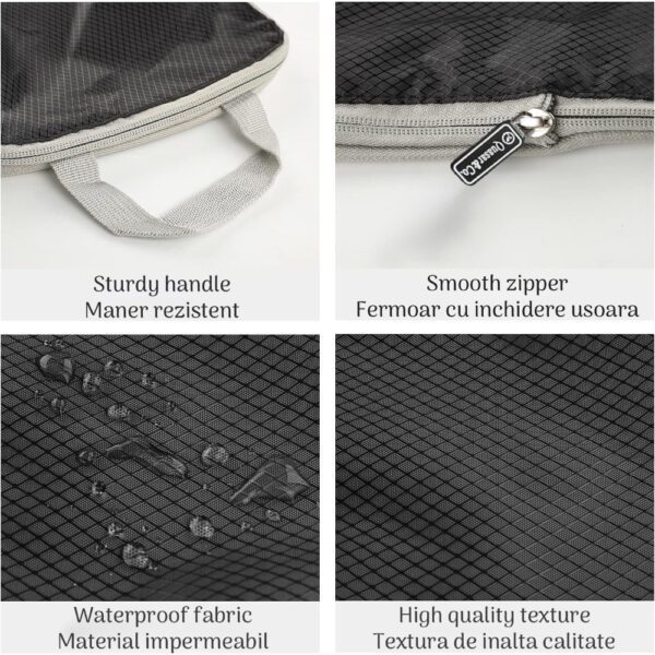 Set 6 huse organizare bagaj, Quasar & Co.®, impermeabile, sistem compresie/extensie cu fermoar, negru - imagine 4