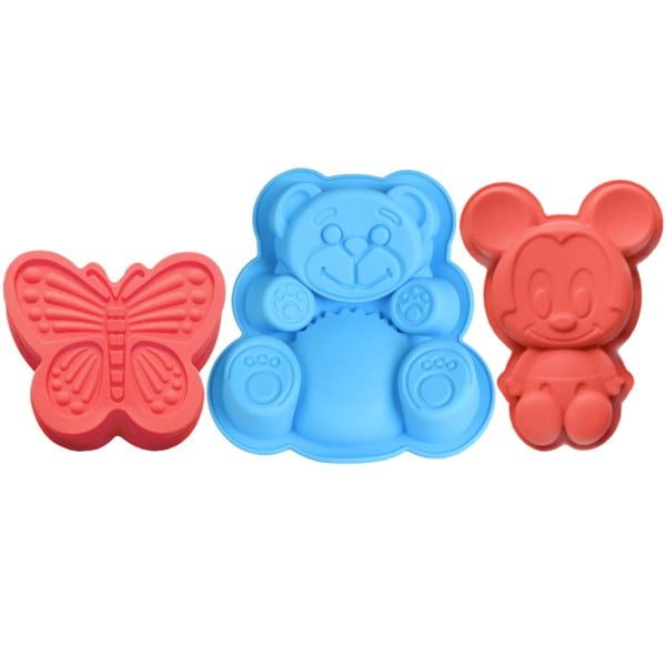 Set 3 forme silicon, Quasar & Co.®, model ursulet, fluture, Mickey, tavi de copt termorezistente, silicon, rosu-albastru - imagine 2