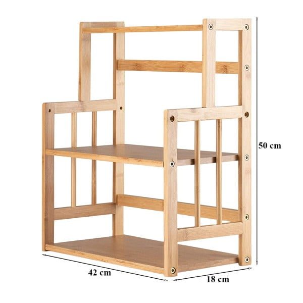 Raft depozitare cu 3 etajere, Quasar & Co.®, multifunctional, etajat, ajustabil, bambus, 50 x 42 x 18 cm, natur - imagine 4